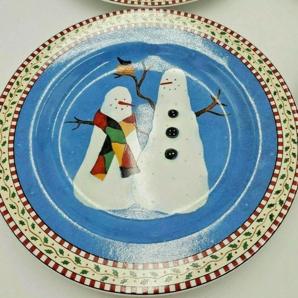 NIB Vintage Sakura Debbie Mumm Snowman Christmas Dessert/Salad Plates Set of 4 - Picture 2 of 7